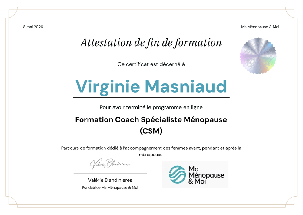 Attestation Coach Spécialiste Ménopause